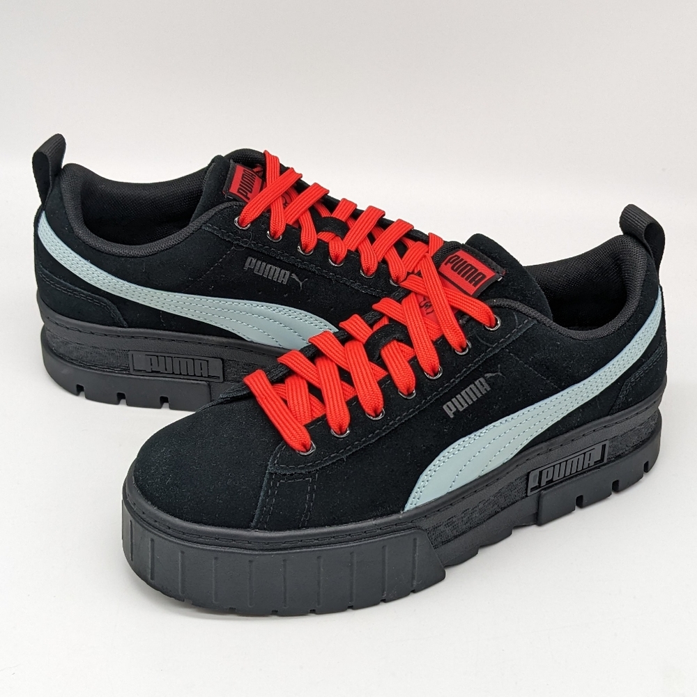 Puma Dua Lipa Mayze SD Suede Black & Red Platform Sneakers Women's 7.5 387294-06